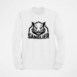 Pull Chasse Sanglier sauvage Blason Blanc