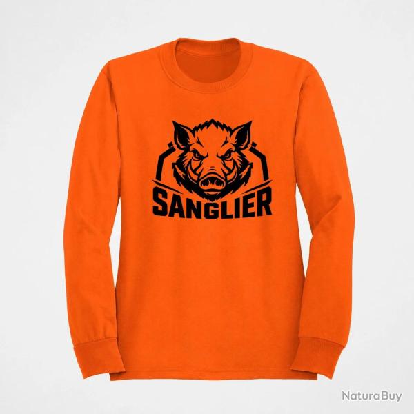 Pull Chasse Sanglier sauvage Blason Orange