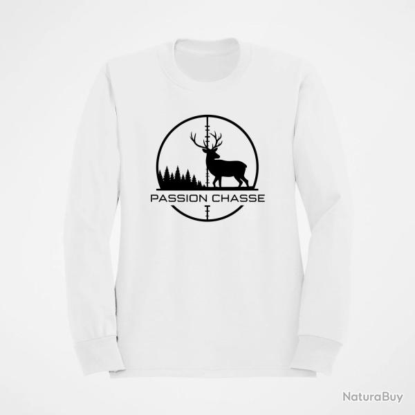 Sweat Chasse Passion chasse Empreinte orange Blanc