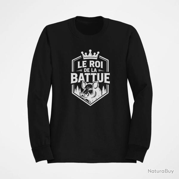 Pull Chasse Le roi de la battue Blason sanglier Noir