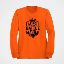 Pull Chasse Le roi de la battue Blason sanglier Orange