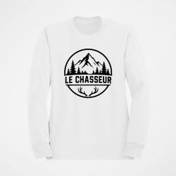 Pull Chasse Le chasseur Montagnes et ramure Blanc