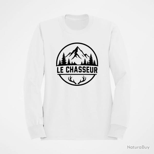 Pull Chasse Le chasseur Montagnes et ramure Blanc