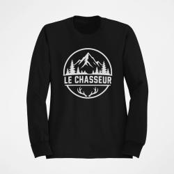 Pull Chasse Le chasseur Montagnes et ramure Noir
