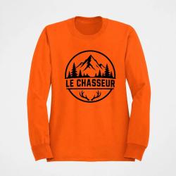 Pull Chasse Le chasseur Montagnes et ramure Orange
