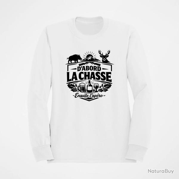 Pull Chasse La chasse avant l'ap�ro Grand gibier Blanc