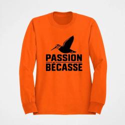 Pull Chasse Passion b&eacute;casse Oiseau en vol Orange
