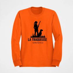 Sweat Chasse La traqueuse Personnalisable Orange