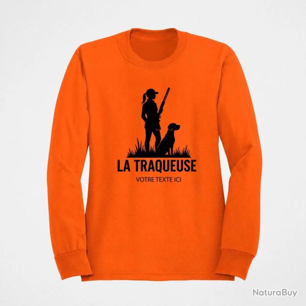 Sweat Chasse La traqueuse Personnalisable Orange