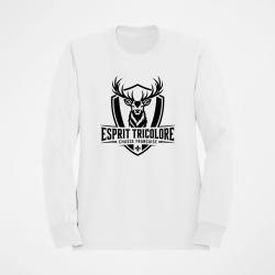 Pull Chasse Esprit tricolore Cerf fran&ccedil;ais Blanc