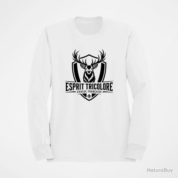 Pull Chasse Esprit tricolore Cerf fran�ais Blanc