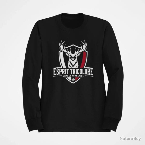 Pull Chasse Esprit tricolore Cerf fran�ais Noir / Couleur