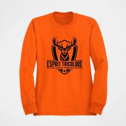 Pull Chasse Esprit tricolore Cerf fran&ccedil;ais Orange