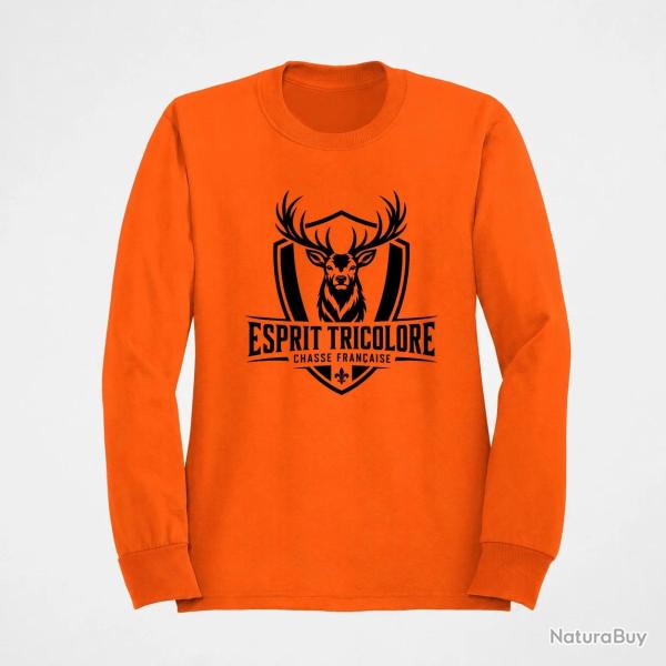 Pull Chasse Esprit tricolore Cerf fran�ais Orange