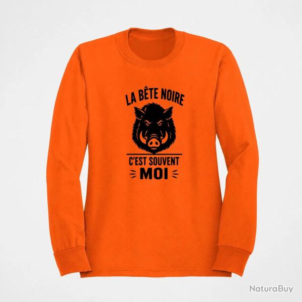 Sweat Chasse La b�te noire, c'est moi Sanglier Orange