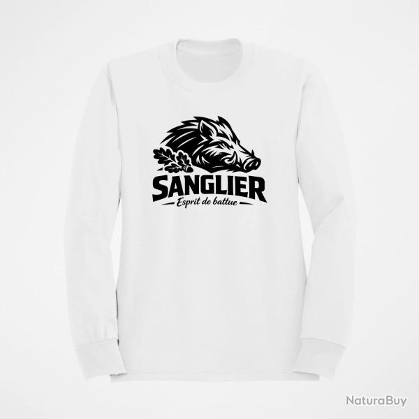 Sweat Chasse Esprit de battue Sanglier sauvage Blanc