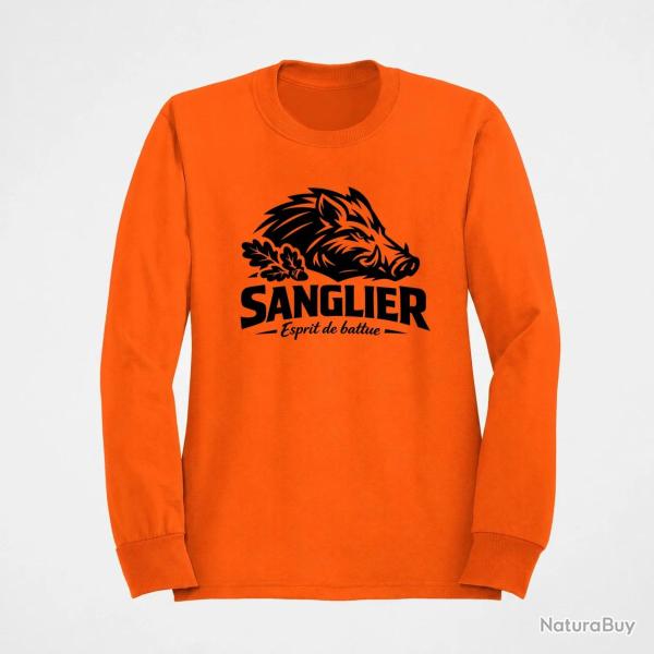 Sweat Chasse Esprit de battue Sanglier sauvage Orange