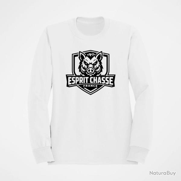 Pull Chasse Esprit chasse France Blason sanglier Blanc