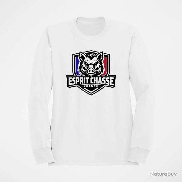 Pull Chasse Esprit chasse France Blason sanglier Blanc / Couleur