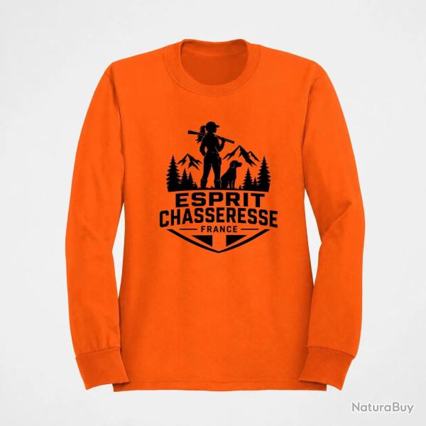 Pull Chasse Esprit chasseresse For�t fran�aise Orange