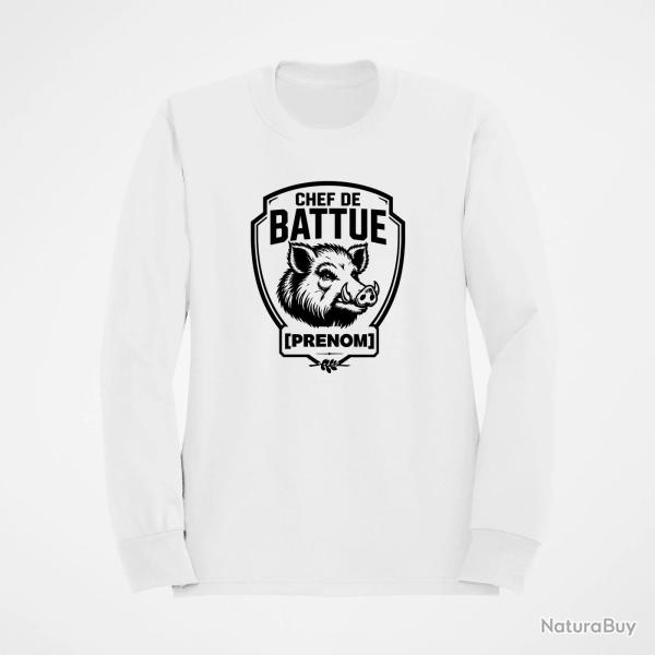 Pull Chasse Chef de battue Personnalisable Blanc