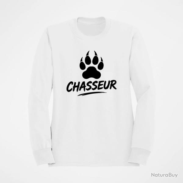 Sweat Chasse Chasseur Empreinte canine Blanc