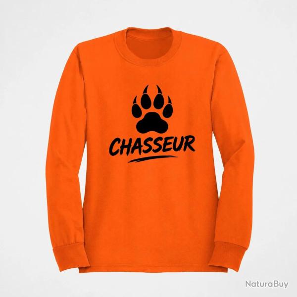 Sweat Chasse Chasseur Empreinte canine Orange