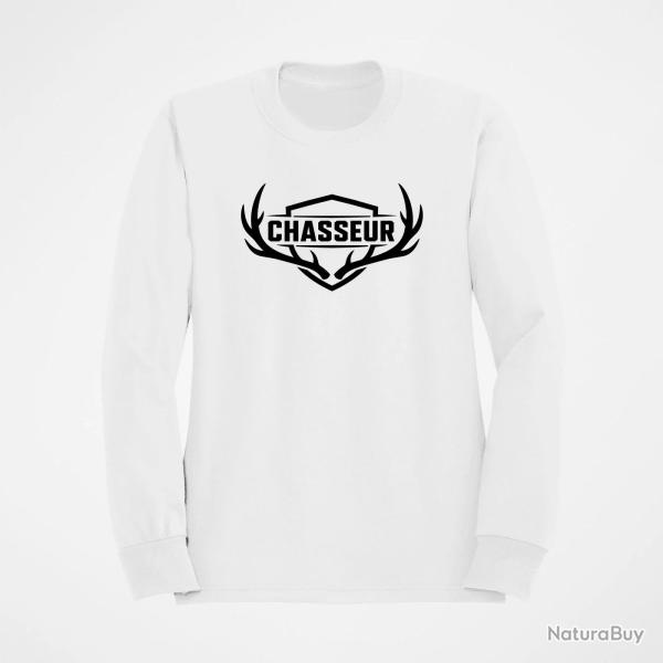 Sweat Chasse Chasseur Blason aux bois de cerf Blanc