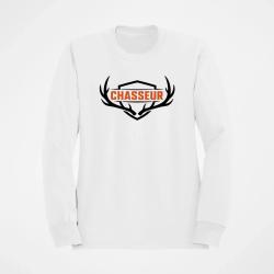Sweat Chasse Chasseur Blason aux bois de cerf Blanc / Orange
