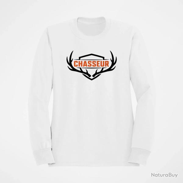 Sweat Chasse Chasseur Blason aux bois de cerf Blanc / Orange