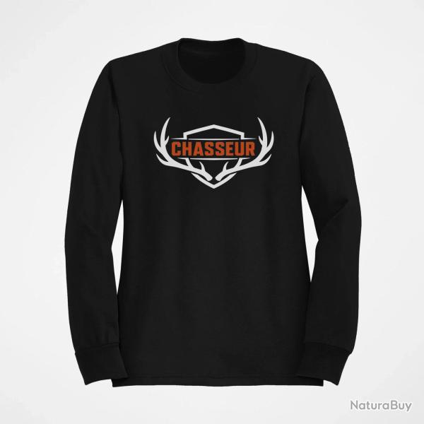 Sweat Chasse Chasseur Blason aux bois de cerf Noir / Orange