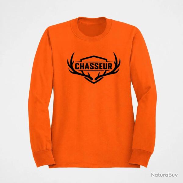 Sweat Chasse Chasseur Blason aux bois de cerf Orange