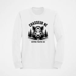 Sweat Chasse Chasseur n&eacute; Sanglier personnalisable Blanc