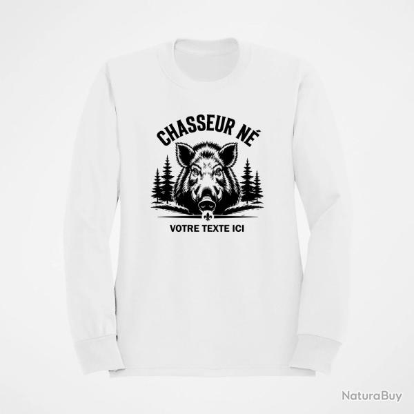 Sweat Chasse Chasseur n� Sanglier personnalisable Blanc