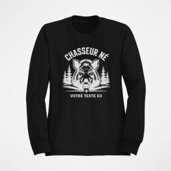 Sweat Chasse Chasseur n&eacute; Sanglier personnalisable Noir