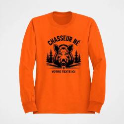 Sweat Chasse Chasseur n&eacute; Sanglier personnalisable Orange