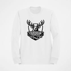 Pull Chasse Chasseur fran&ccedil;ais Cerf et fusil Blanc