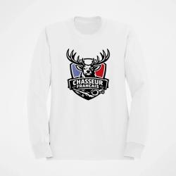 Pull Chasse Chasseur fran&ccedil;ais Cerf et fusil Blanc / Couleur