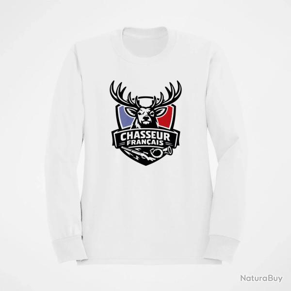 Pull Chasse Chasseur fran�ais Cerf et fusil Blanc / Couleur