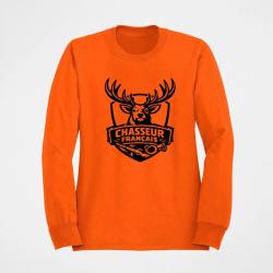 Pull Chasse Chasseur fran&ccedil;ais Cerf et fusil Orange