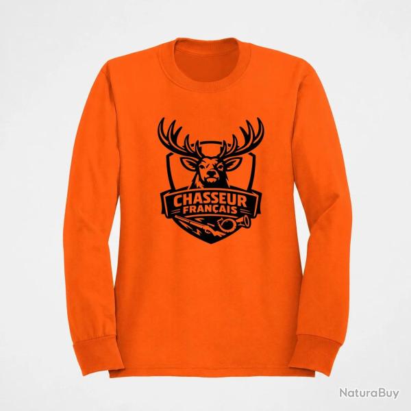 Pull Chasse Chasseur fran�ais Cerf et fusil Orange