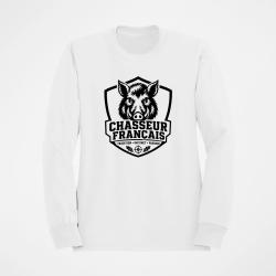 Sweat Chasse Chasseur fran&ccedil;ais Blason sanglier Blanc