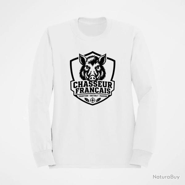 Sweat Chasse Chasseur fran�ais Blason sanglier Blanc