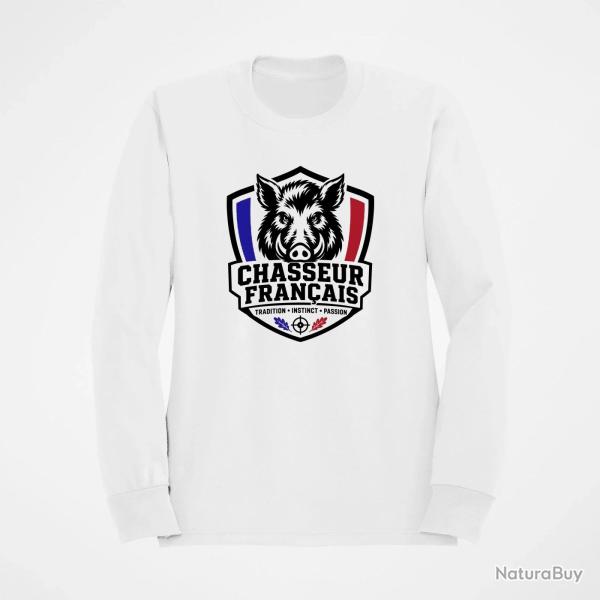 Sweat Chasse Chasseur fran�ais Blason sanglier Blanc / Couleur