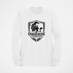 Sweat Chasse Chasseresse fran&ccedil;aise Blason Blanc