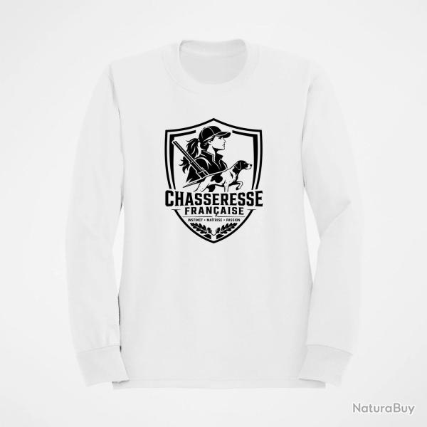 Sweat Chasse Chasseresse fran�aise Blason Blanc