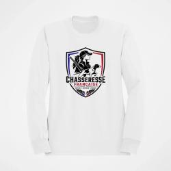Sweat Chasse Chasseresse fran&ccedil;aise Blason Blanc / Couleur