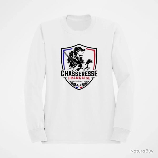 Sweat Chasse Chasseresse fran�aise Blason Blanc / Couleur