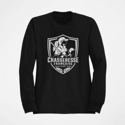 Sweat Chasse Chasseresse fran&ccedil;aise Blason Noir