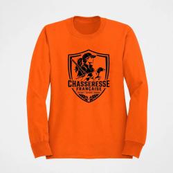 Sweat Chasse Chasseresse fran&ccedil;aise Blason Orange